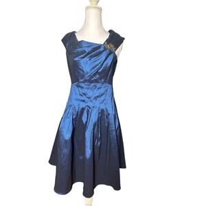 Jessica Howard Navy Embellished Gold Rhinestone Shoulder Semi Formal Dress